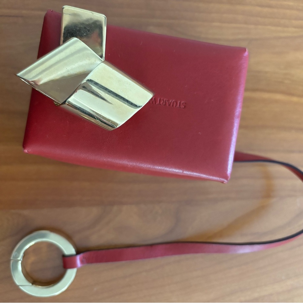 NWOT Stuart Weitzman Leather Smooth Calf Rouge Micro Mini Bag Shoebox Clutch